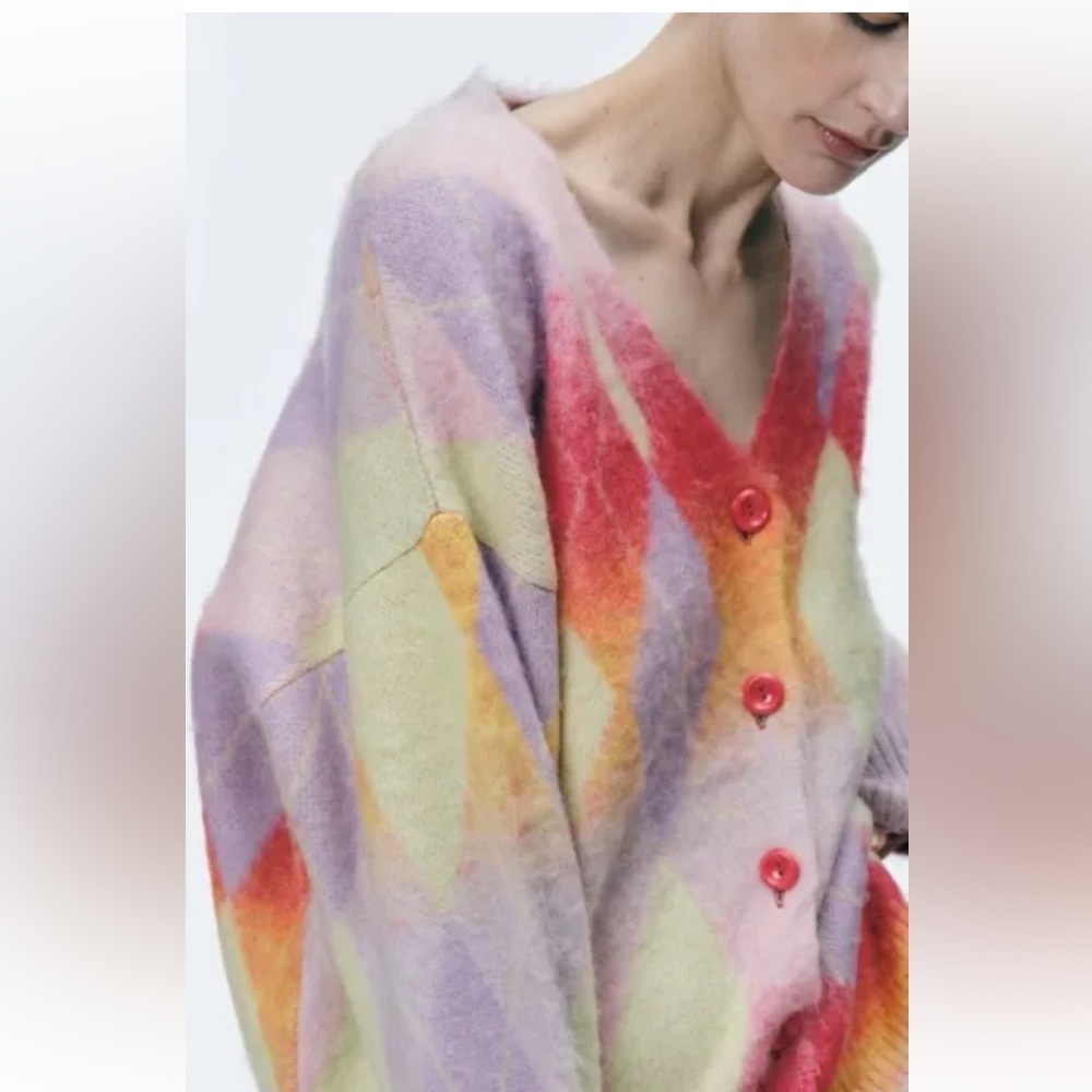 NWT ZARA ARGYLE KNIT CARDIGAN